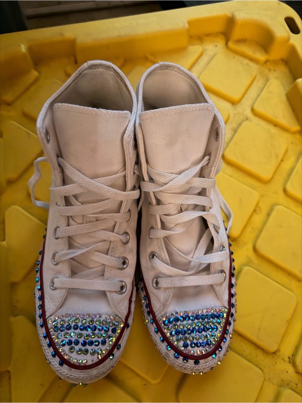 Converse White High-Top Sneakers with Multicolor Rhinestones